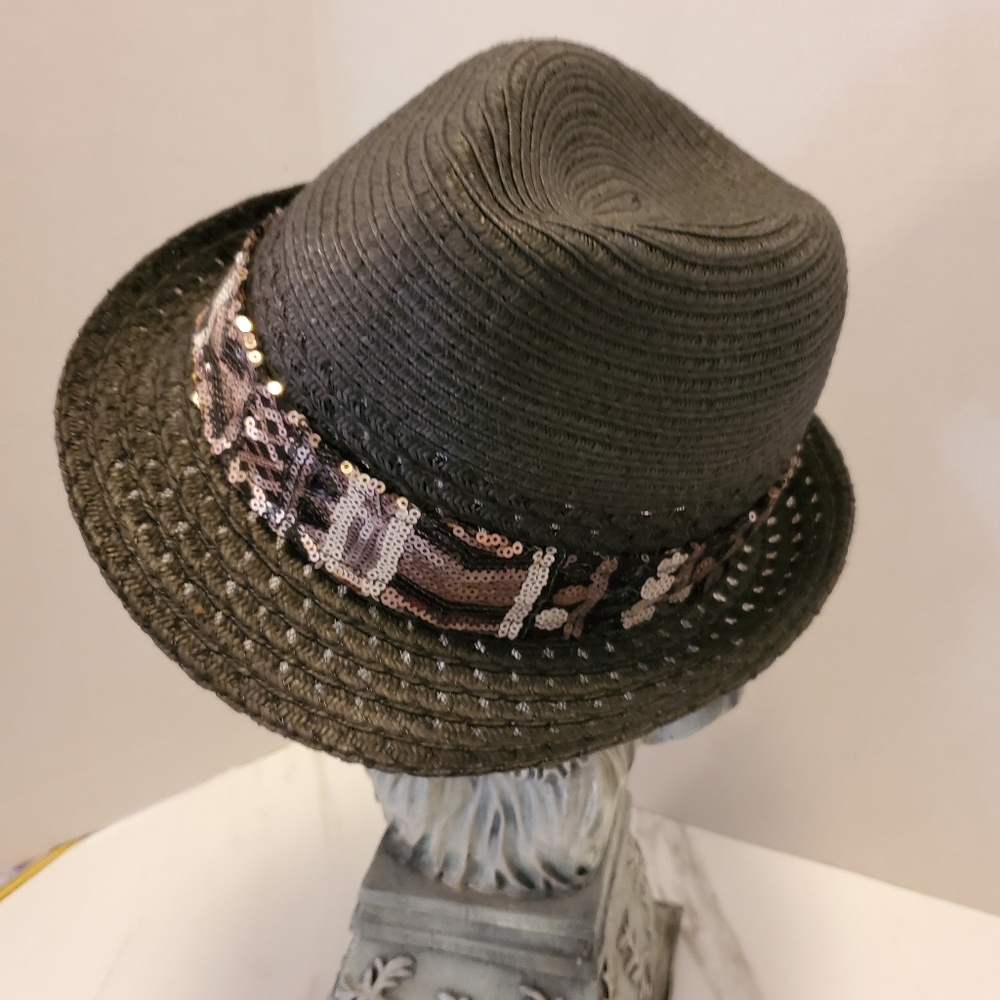 Black Woven Ladies Fedora With Sequin Band